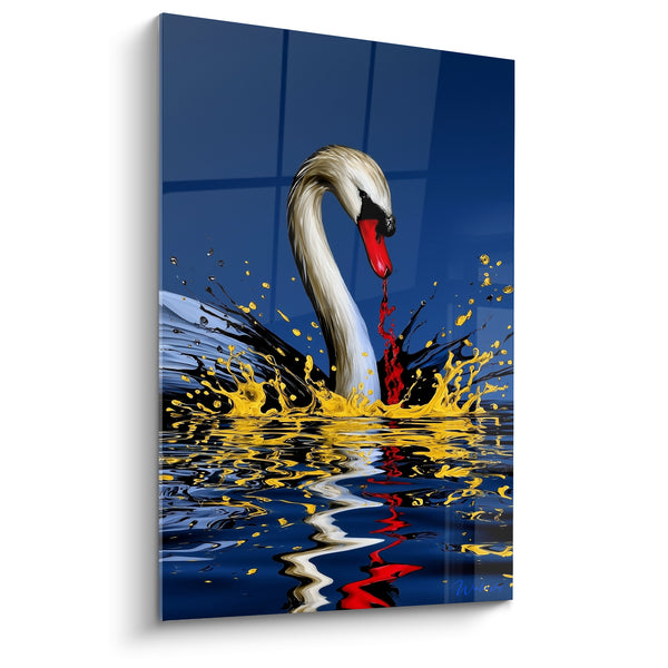 Leinwand Schwan mit rotem Schnabel und goldenen Spritzern - Aufleuchtende Emergenz - Schwan Edition