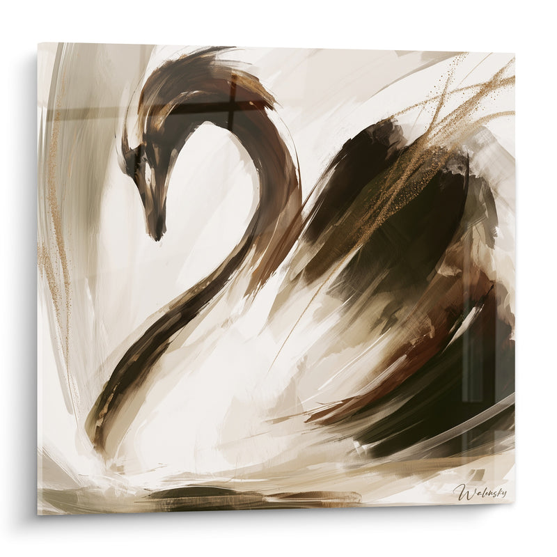 Tableau Cygne brun et ivoire au col courbé - Courbe silencieuse - Edition Cygne
