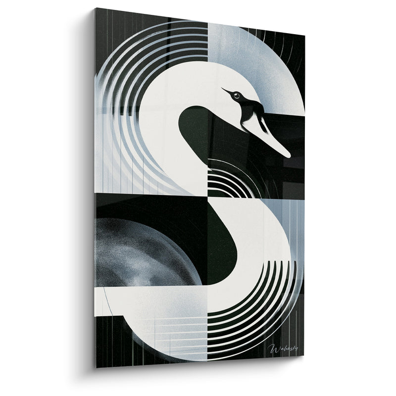 Tableau Cygne graphique noir et blanc en spirales - Ondes de silence - Edition Cygne