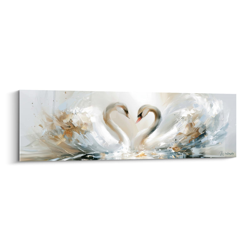 Tableau Cygnes blancs et beiges formant un cœur - Duo affectueux face à face - Edition Cygne