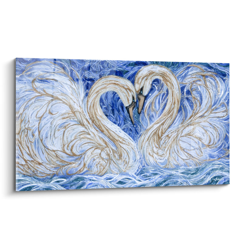 Tableau Cygnes blancs aux cous entrelacés en cœur - Étreinte silencieuse - Edition Cygne