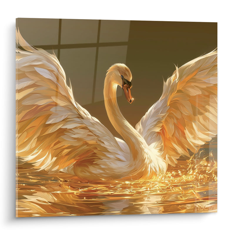 Tableau Cygne ailes déployées doré ambré - Envol flamboyant - Edition Cygne