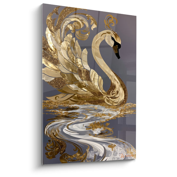 Goldenes Schwanenbild mit ausgebreiteten Flügeln - Königliche Eleganz - Edition Schwan