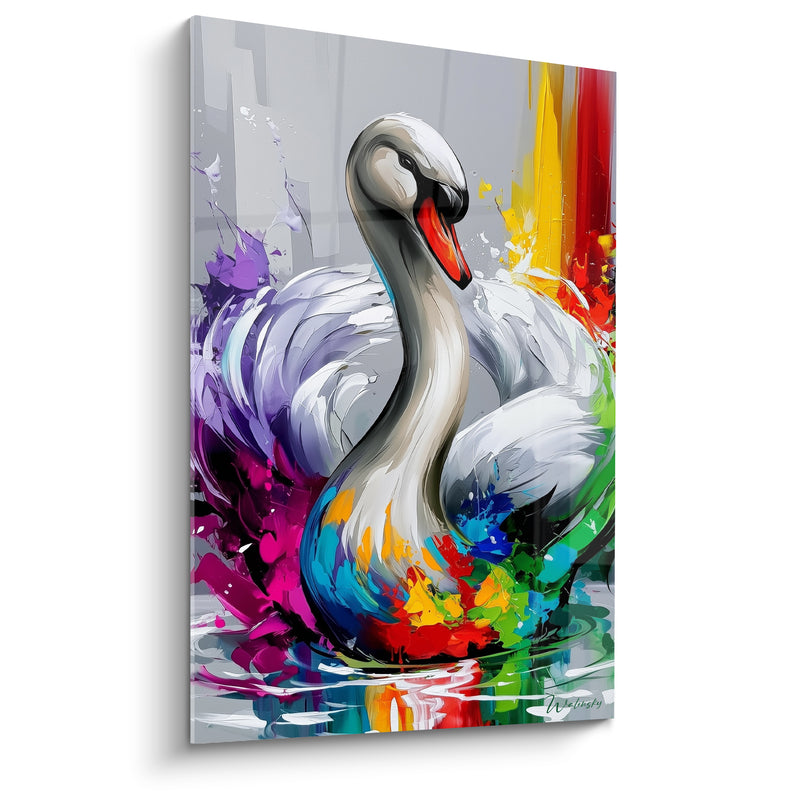 Tableau Cygne blanc aux éclaboussures multicolores - Éveil chromatique - Edition Cygne