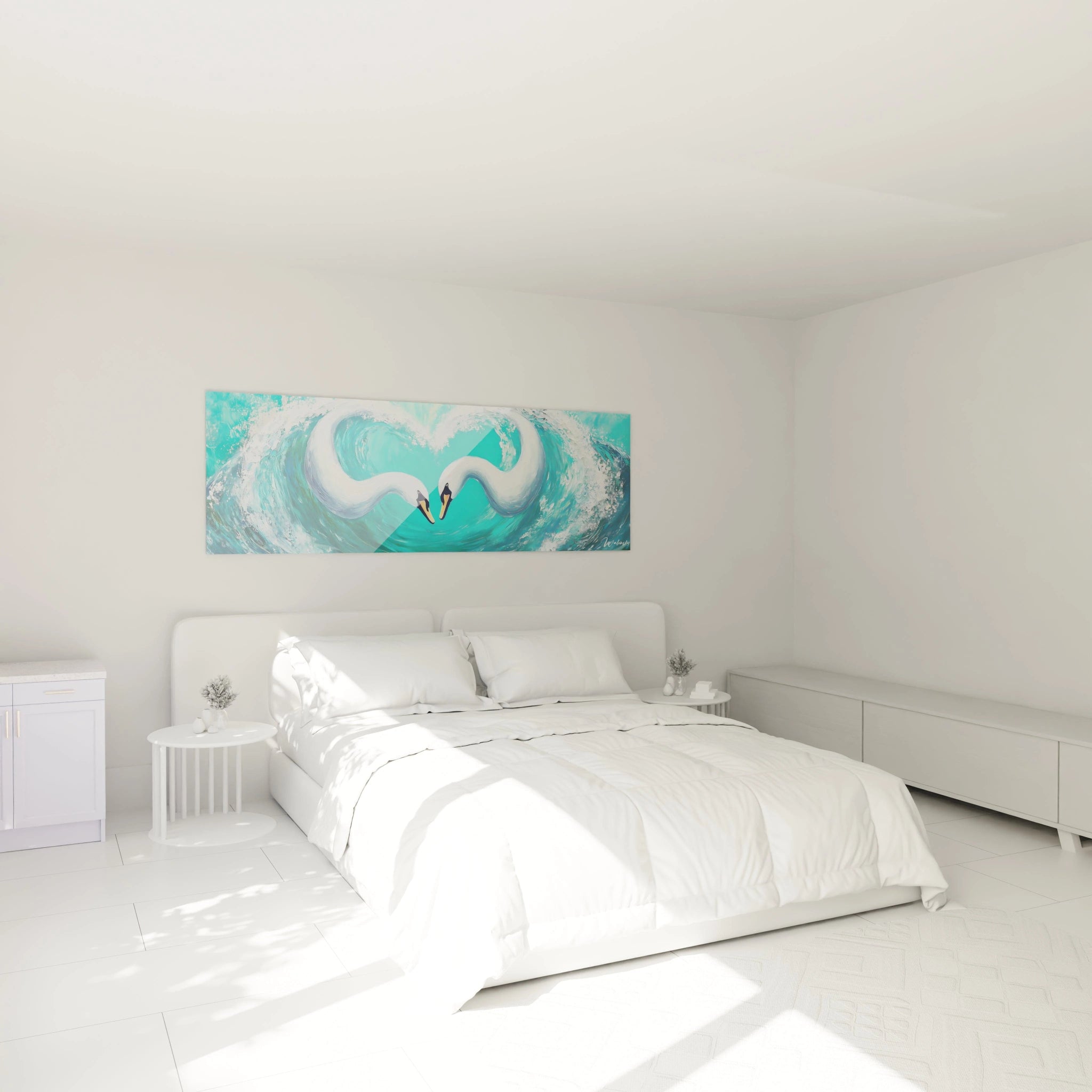 Tableau cygne Walensky avec des motifs aquatiques, idéal pour la décoration intérieure moderne