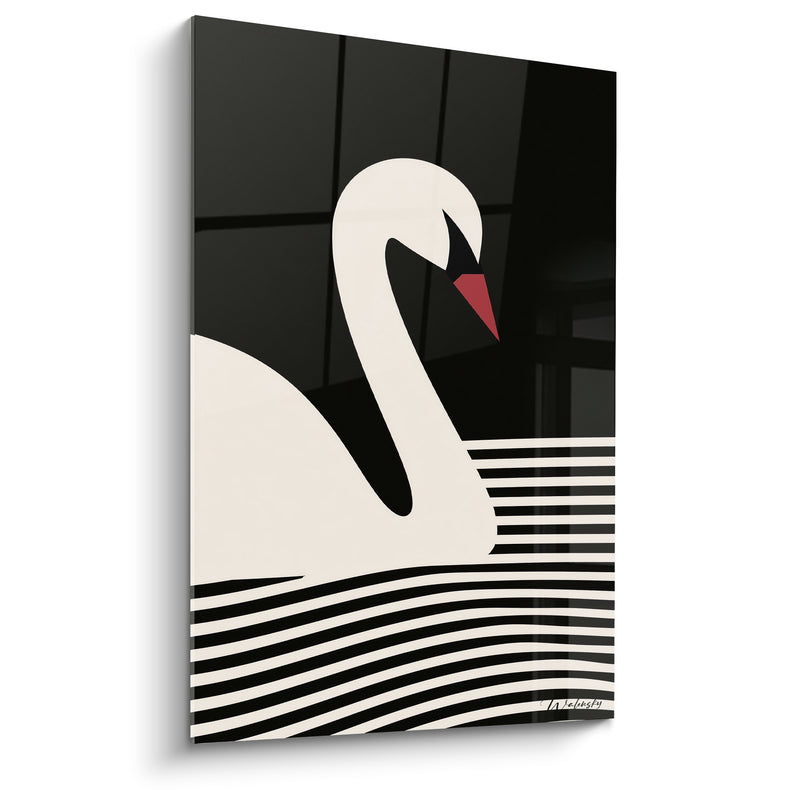 Tableau Cygne graphique ivoire et noir profil rouge - Grâce épurée - Edition Cygne