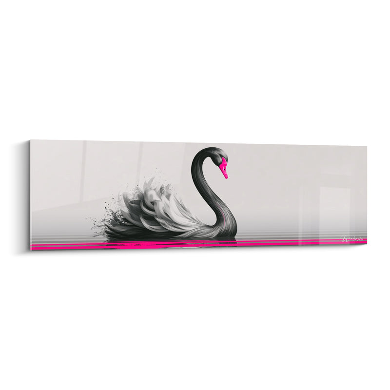Tableau Noir et gris aux fines lignes fuchsia - Plumage effiloché en fumée - Edition Cygne