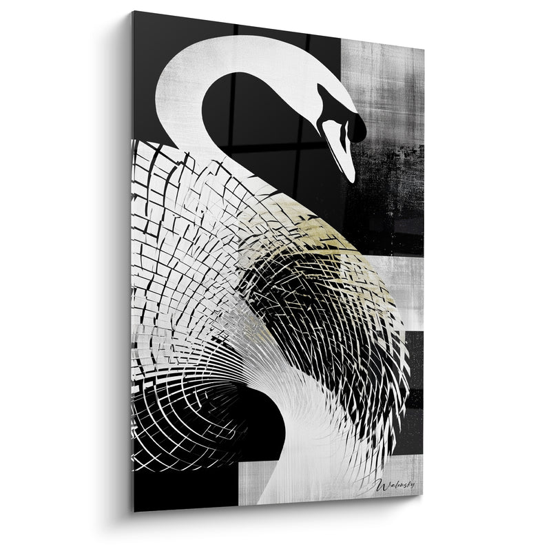 Tableau Cygne noir et blanc aux plumes texturées - Élégance fragmentée - Edition Cygne
