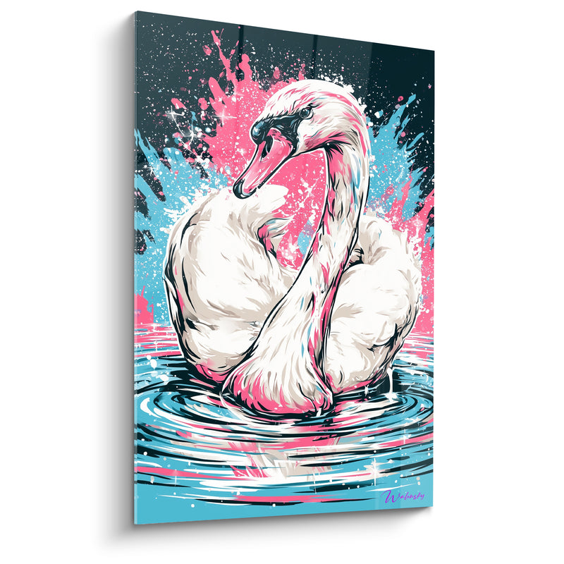 Tableau Cygne blanc éclaboussé de rose et bleu - Éclaboussure gracieuse - Edition Cygne