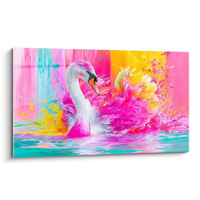 Tableau Cygne blanc aux plumes rose fuchsia - Éclosion féerique - Edition Cygne