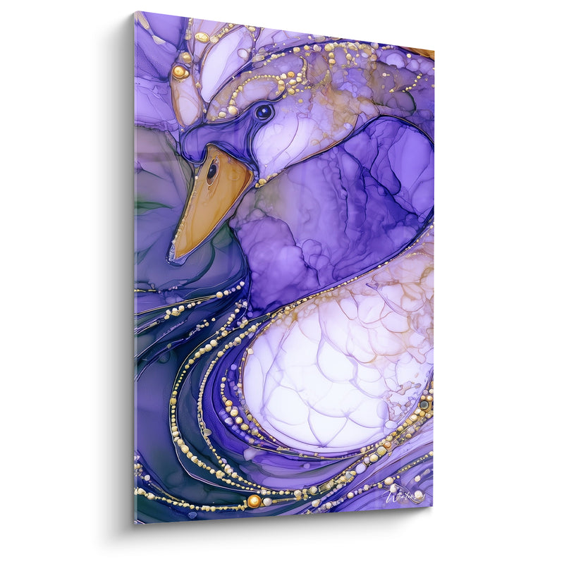 Tableau Cygne violet et doré marbré - Élégance minérale - Edition Cygne