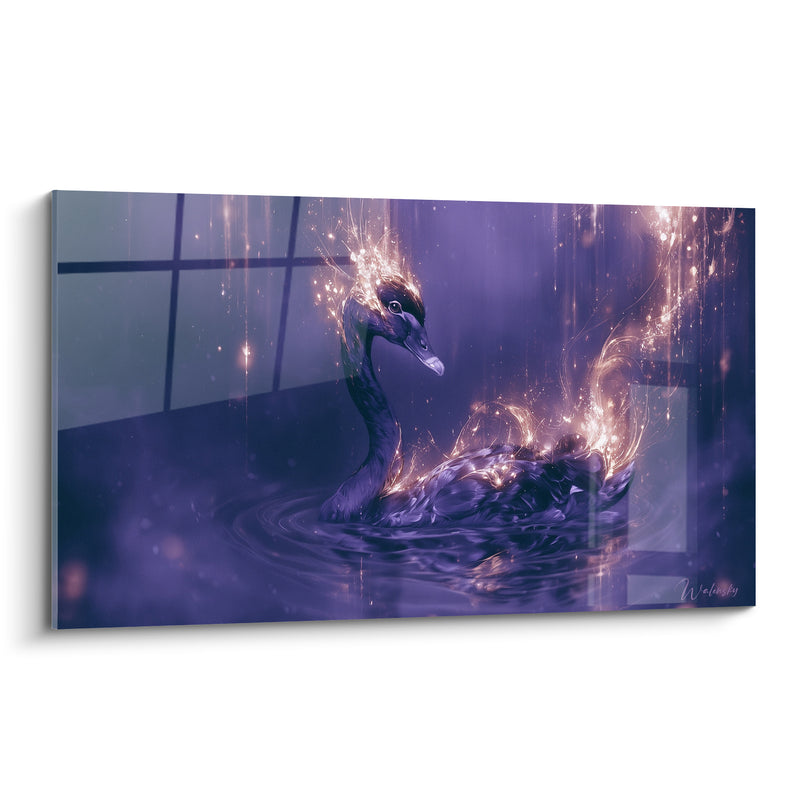 Tableau Cygne violet aux étincelles dorées - Éveil incandescent - Edition Cygne