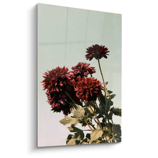 Cuadro Dahlias burdeos y verde claro ventana - Despertar en el jardín - Edición Dahlia