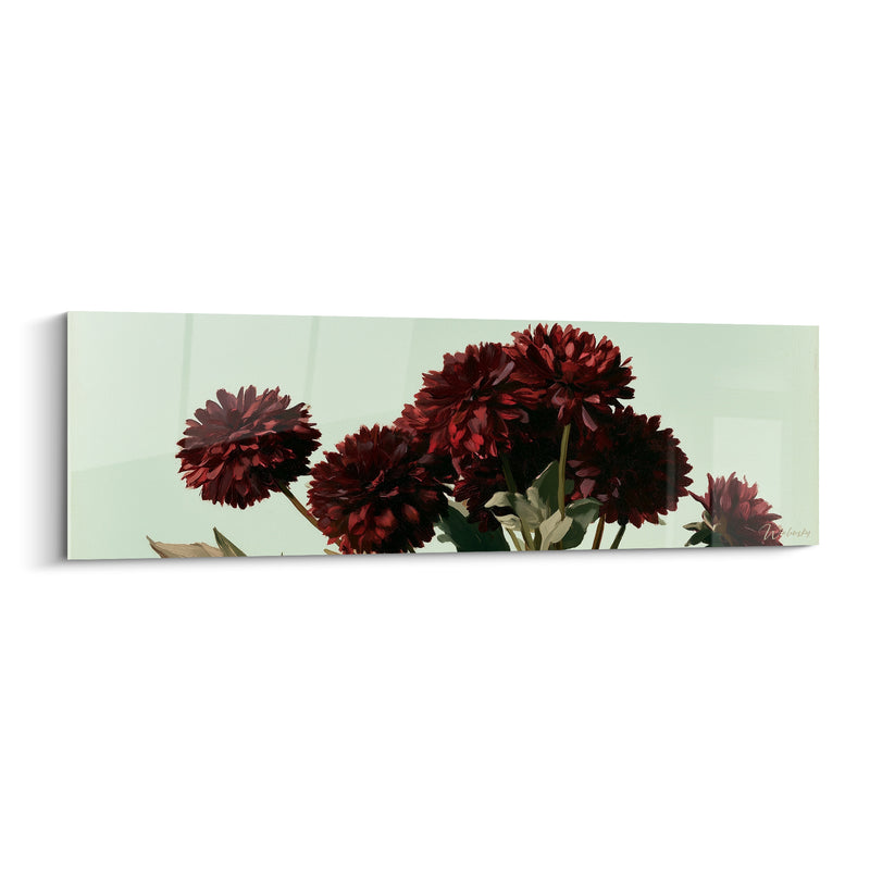 Tableau Dahlias grenat aux tiges vertes dressées - Feuilles fanées basses - Edition Dahlia