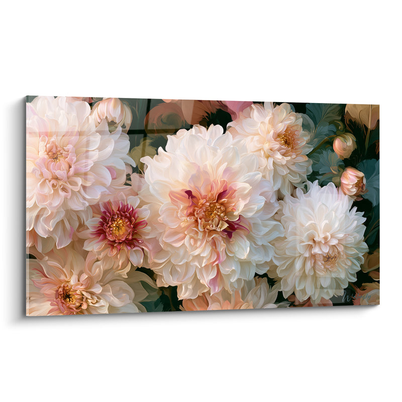 Tableau Bouquet de dahlias crème et corail - Floraison délicate - Edition Dahlia