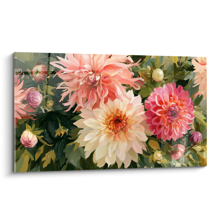 Pink and Cream Dahlia Painting - Summer Bloom - Dahlia Edition