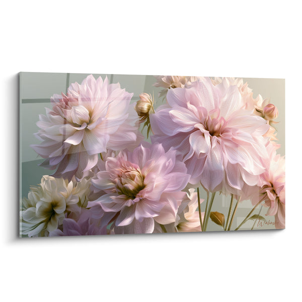 Quadro Dalia viola e bianco con steli sottili spogli - Grappolo di boccioli - Edizione Dahlia