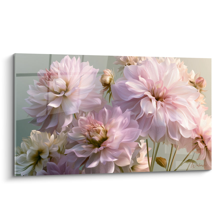 Gemälde Lila und Weiße Dahlien mit feinen, kahlen Stängeln - Knospenbüschel - Dahlia Edition