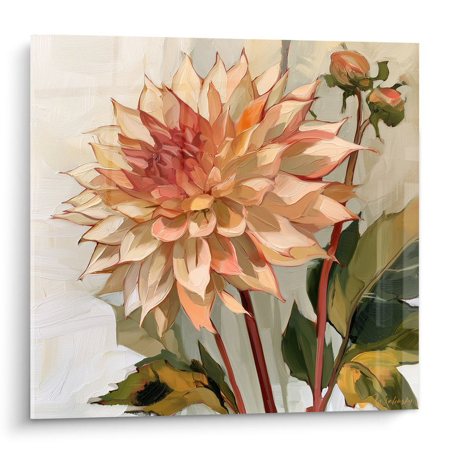 Blumenbild Creme und Koralle mit geöffneten Blütenblättern - Ruhige Blüte - Edition Dahlie