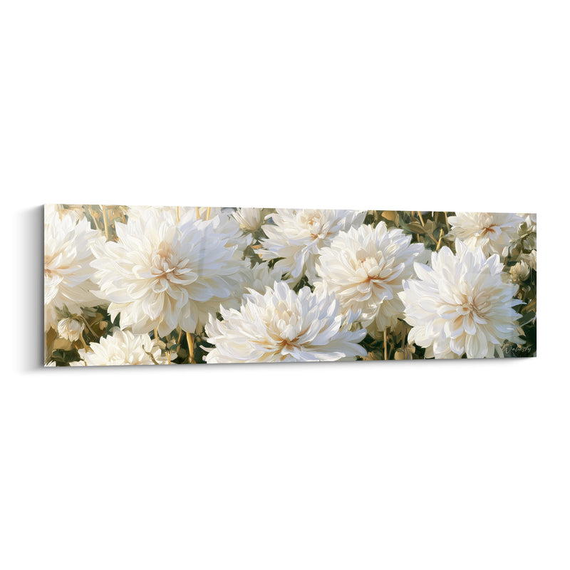 Tableau Dahlias blancs et crème en rangée serrée - Panorama floral horizontal - Edition Dahlia
