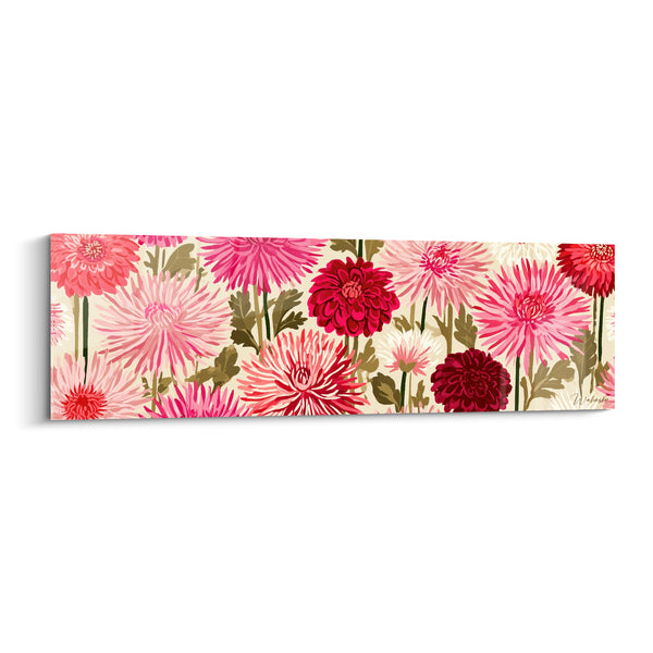 Quadro Dalia rosa e granata con petali aciculari distesi - Panorama floreale orizzontale - Edizione Dahlia