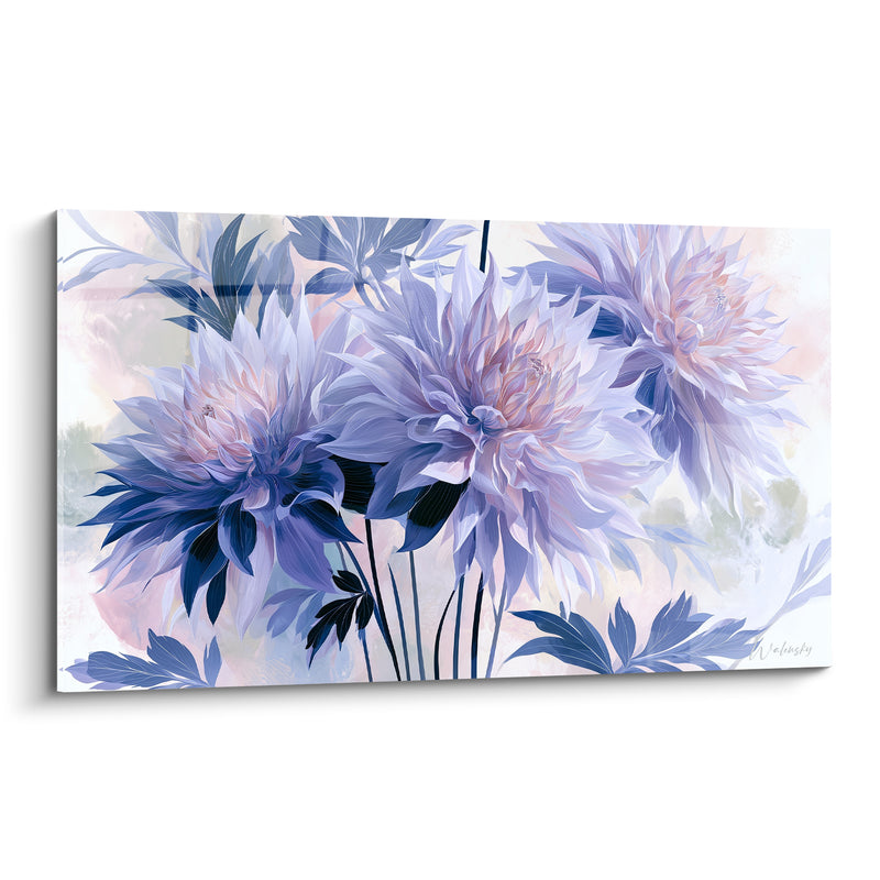Tableau Dahlias mauves aux pétales effilés - Rosée matinale - Edition Dahlia