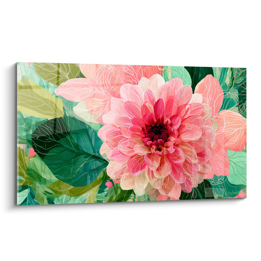 Dahlia Rose and Green Painting with Veined Petals - Dark Purple Heart - Dahlia Edition
