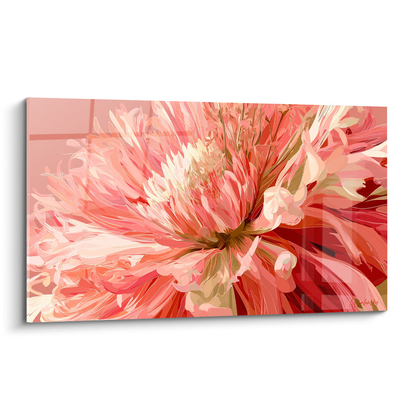 Tableau Dahlia rose corail aux pétales déployés - Éclosion suspendue - Edition Dahlia
