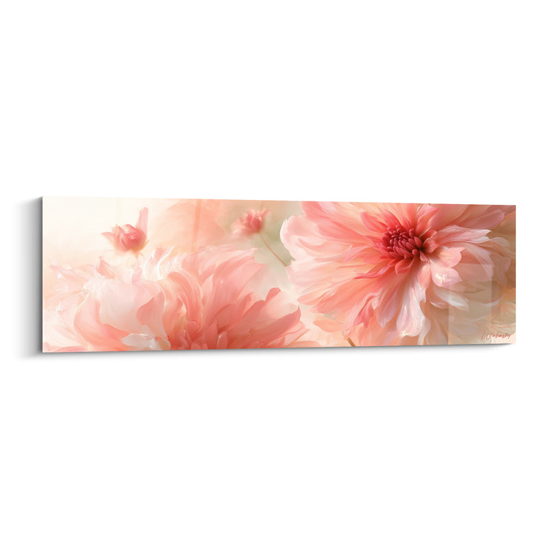 Tableau Dahlia rose et pêche aux boutons flous - Voile lumineux estompé - Edition Dahlia