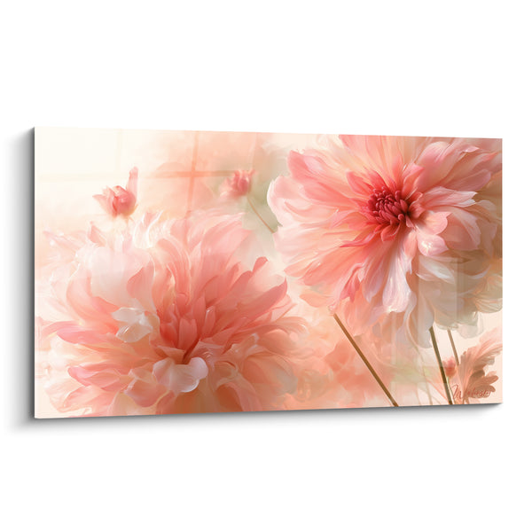 Quadro Dahlie rosa e pesca con steli sottili - Nebbia floreale evanescente - Edizione Dahlia