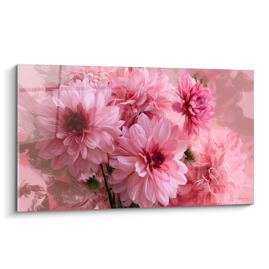 Dahlias Painting in Pale Pink and Magenta with Dark Hearts - Cluster of Closed Buds - Dahlia Edition
