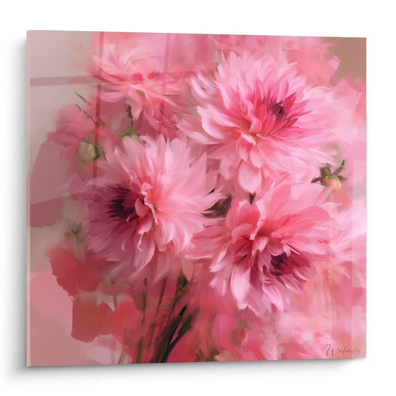 Tableau Dahlias roses aux cœurs pourpres épanouis - Bouquet de tendresse - Edition Dahlia