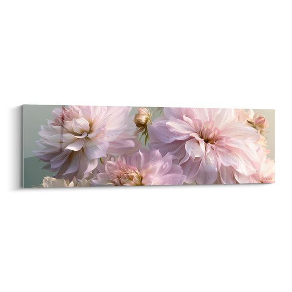 Painting of Pale Pink and Mauve Dahlias with Golden Buds - Horizontal Floral Arrangement - Dahlia Edition