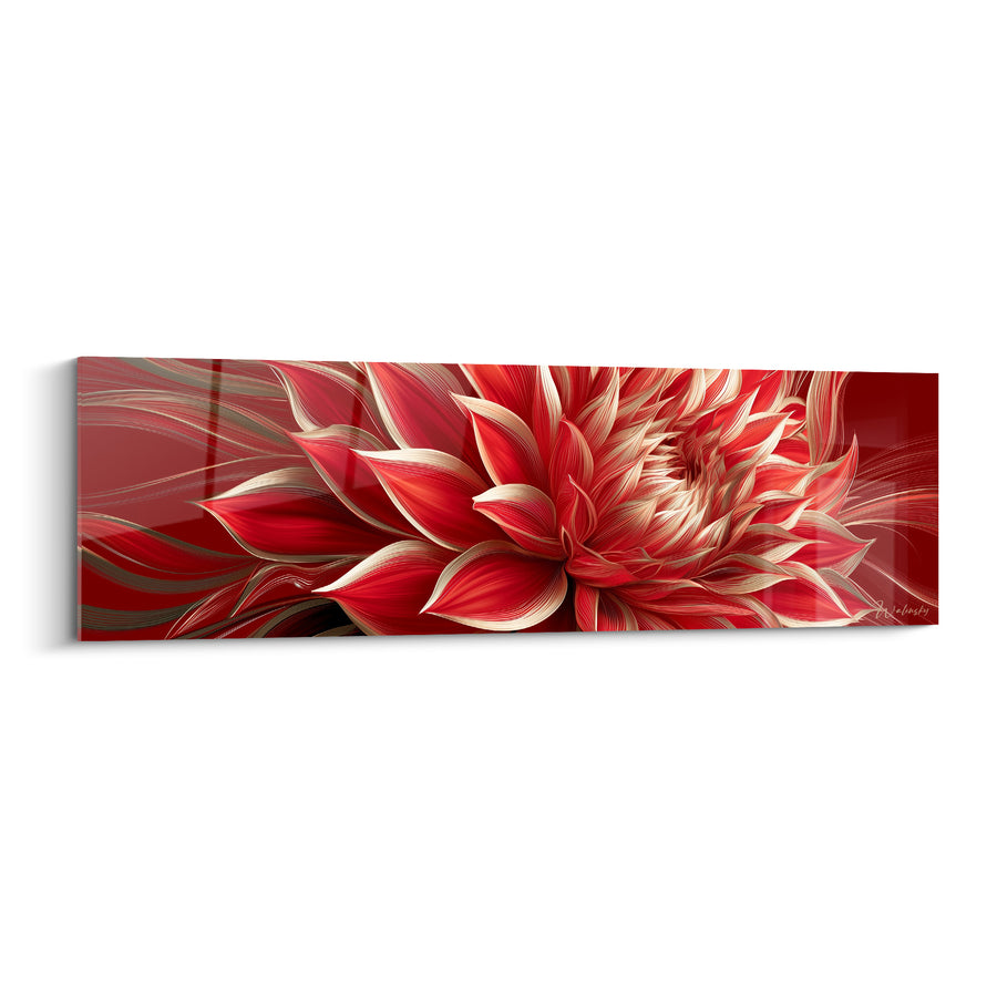 Tableau Dahlia rouge et doré aux pétales déployés - Éveil floral - Edition Dahlia