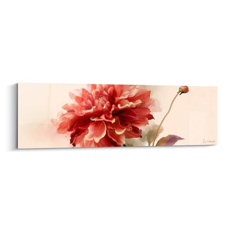 Tableau Dahlia rouge aux pétales ivoire - Éclosion silencieuse - Edition Dahlia