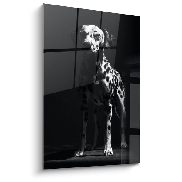 Cuadro Elegante de Perro Blanco y Negro sobre Parquet - Retrato Artístico - Edición Dálmata