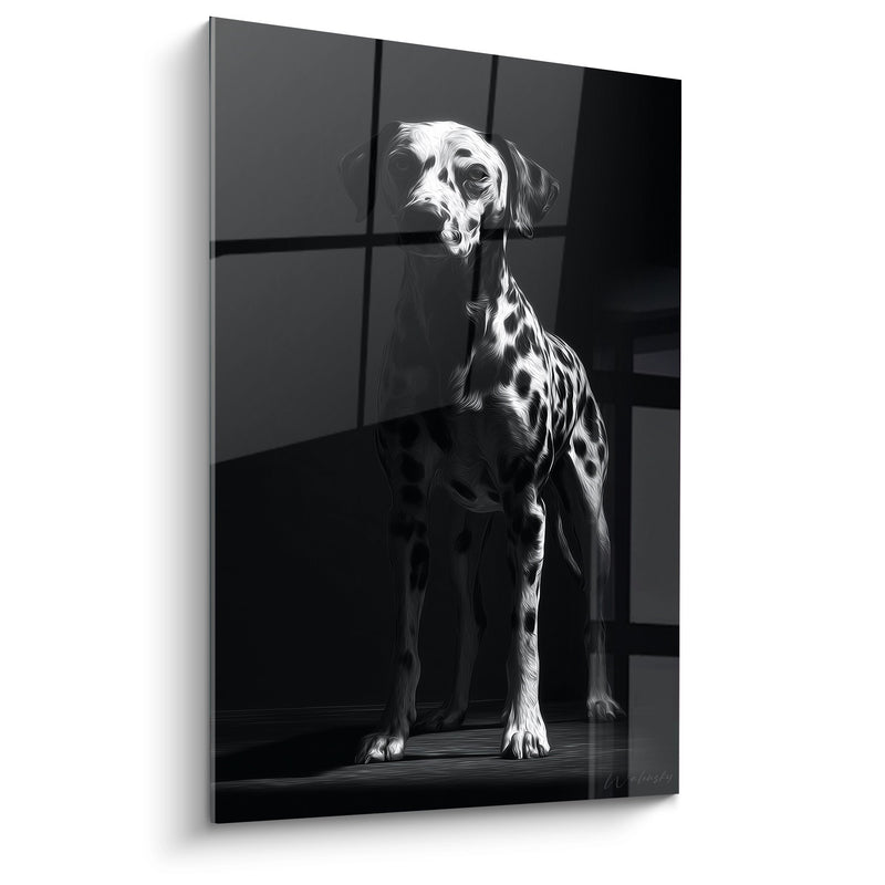Elegantes Hundegemälde Schwarz-Weiß auf Parkett - Künstlerisches Porträt - Edition Dalmatiner