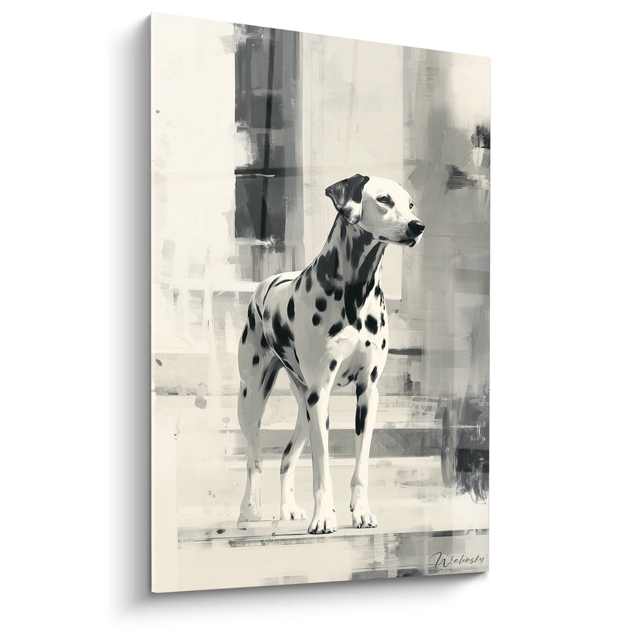 Tableau Dalmatien Noir et Blanc en Pose Élégante - Grâce Tachetée - Edition Dalmatien