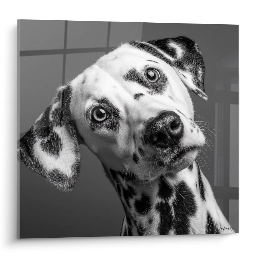 Tableau Dalmatien Noir et Blanc Tête Inclinée - Regard Espiègle - Edition Dalmatien