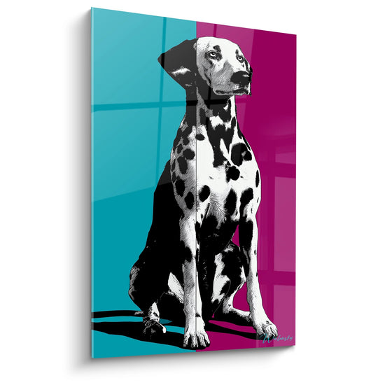 Tableau dalmatien pop art bicolore turquoise violet portrait chien moderne graphique taches noires