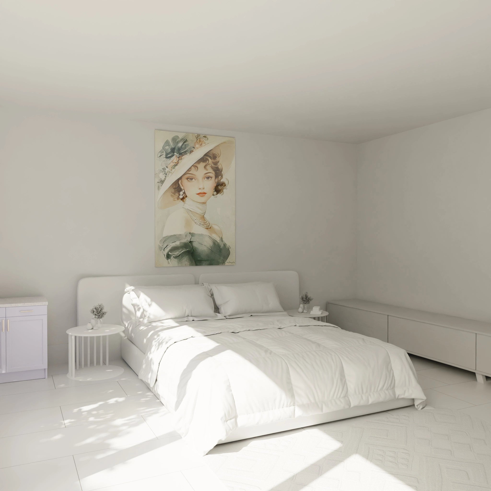 Tableau dame art déco de Walensky, ajoutant une touche élégante à la décoration de chambre moderne
