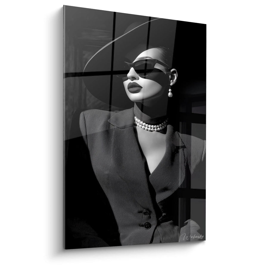 Tableau Dame aux Lunettes - Élégance Moderne - édition mode noir et blanc