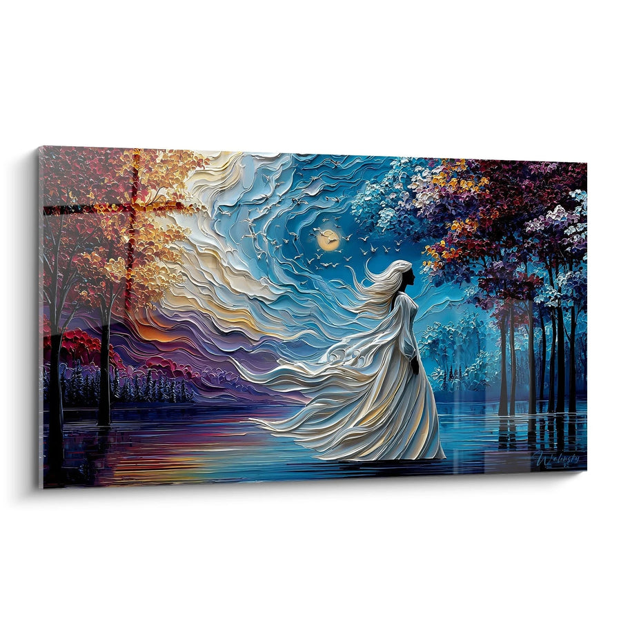Tableau Dame Blanche Mystique au Bord du Lac - Symphonie Éthérée - édition Dame blanche