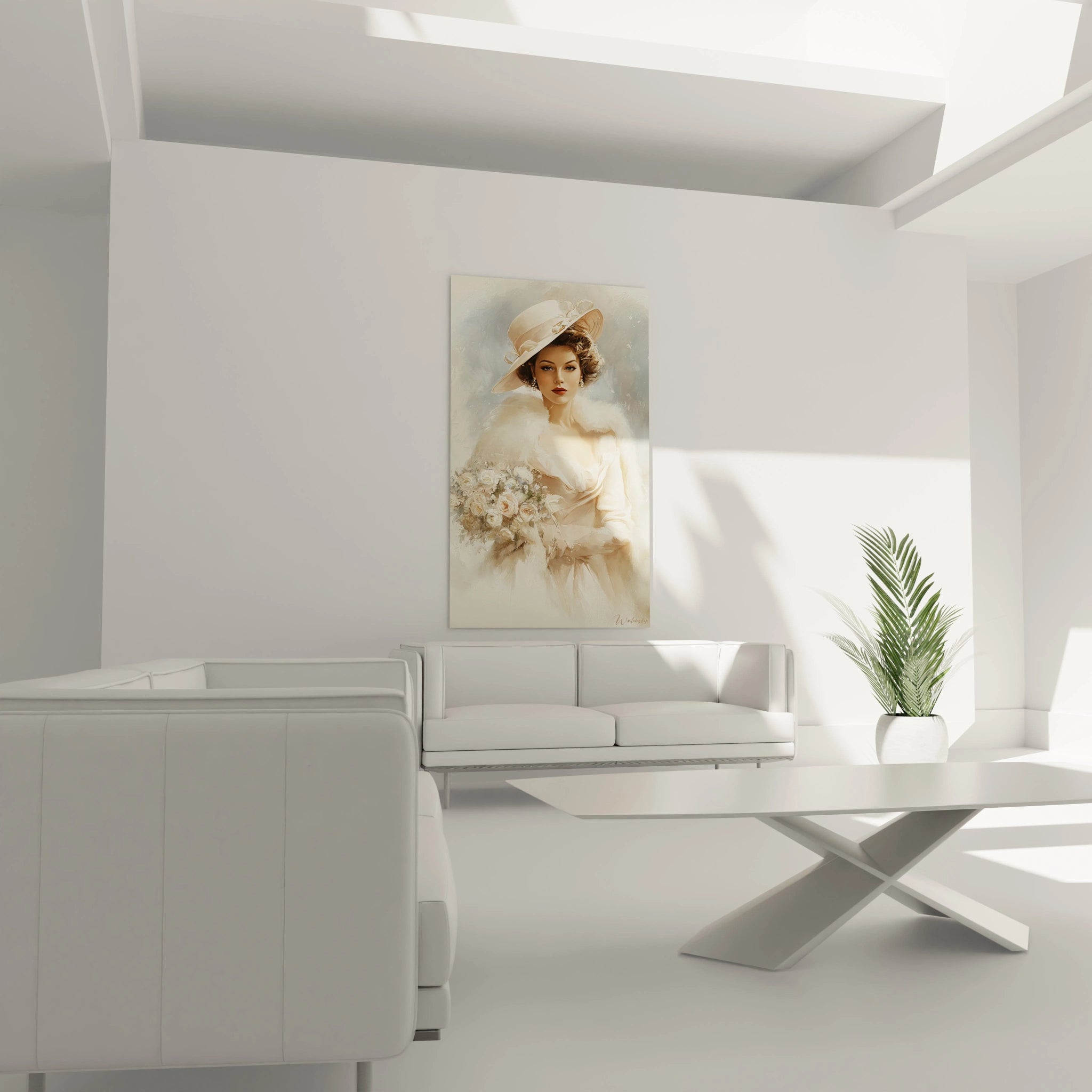 Tableau femme élégante de Walensky représentant une femme avec un chapeau, décorant un intérieur moderne