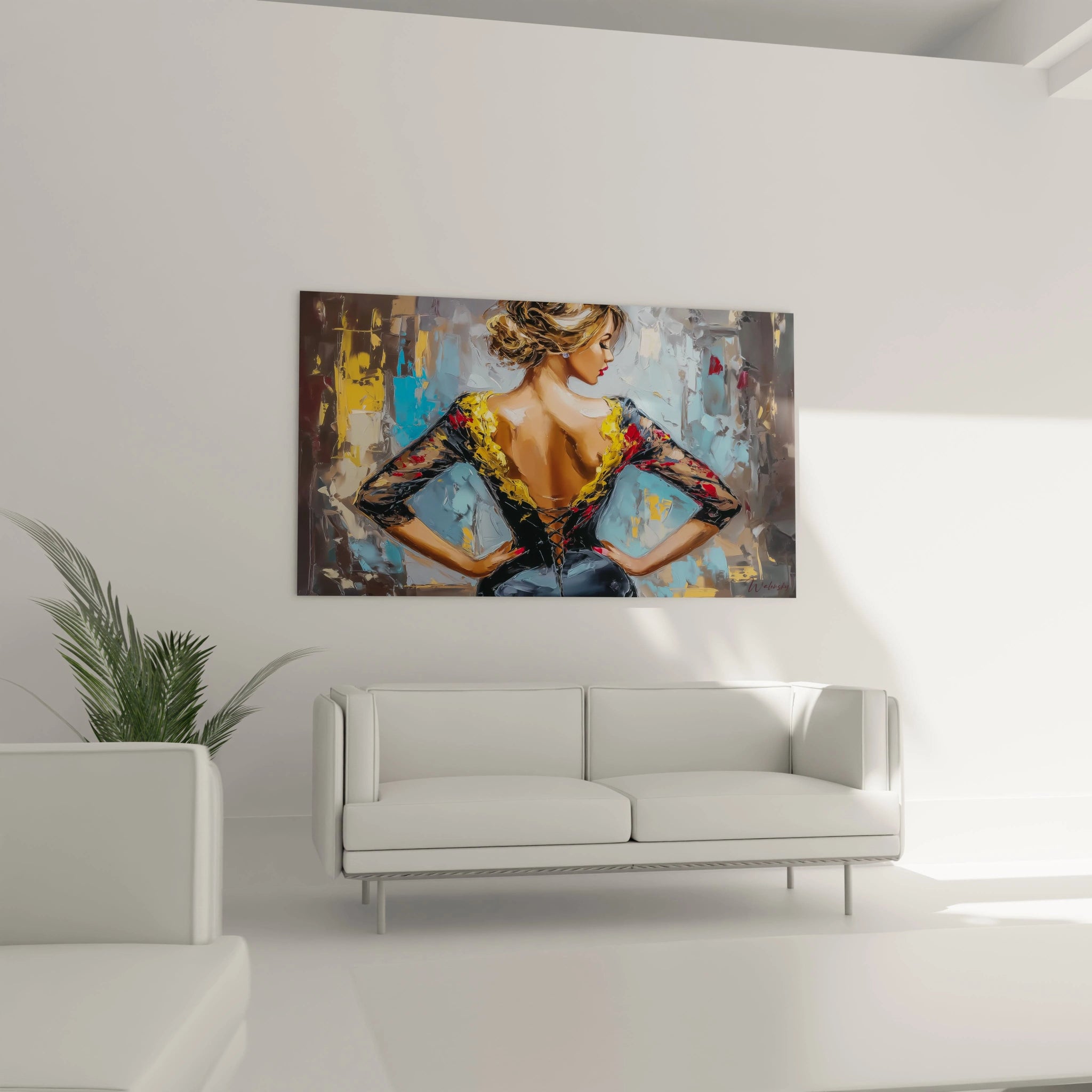Tableau mural femme élégante de Walensky avec des couleurs vibrantes et une belle pose