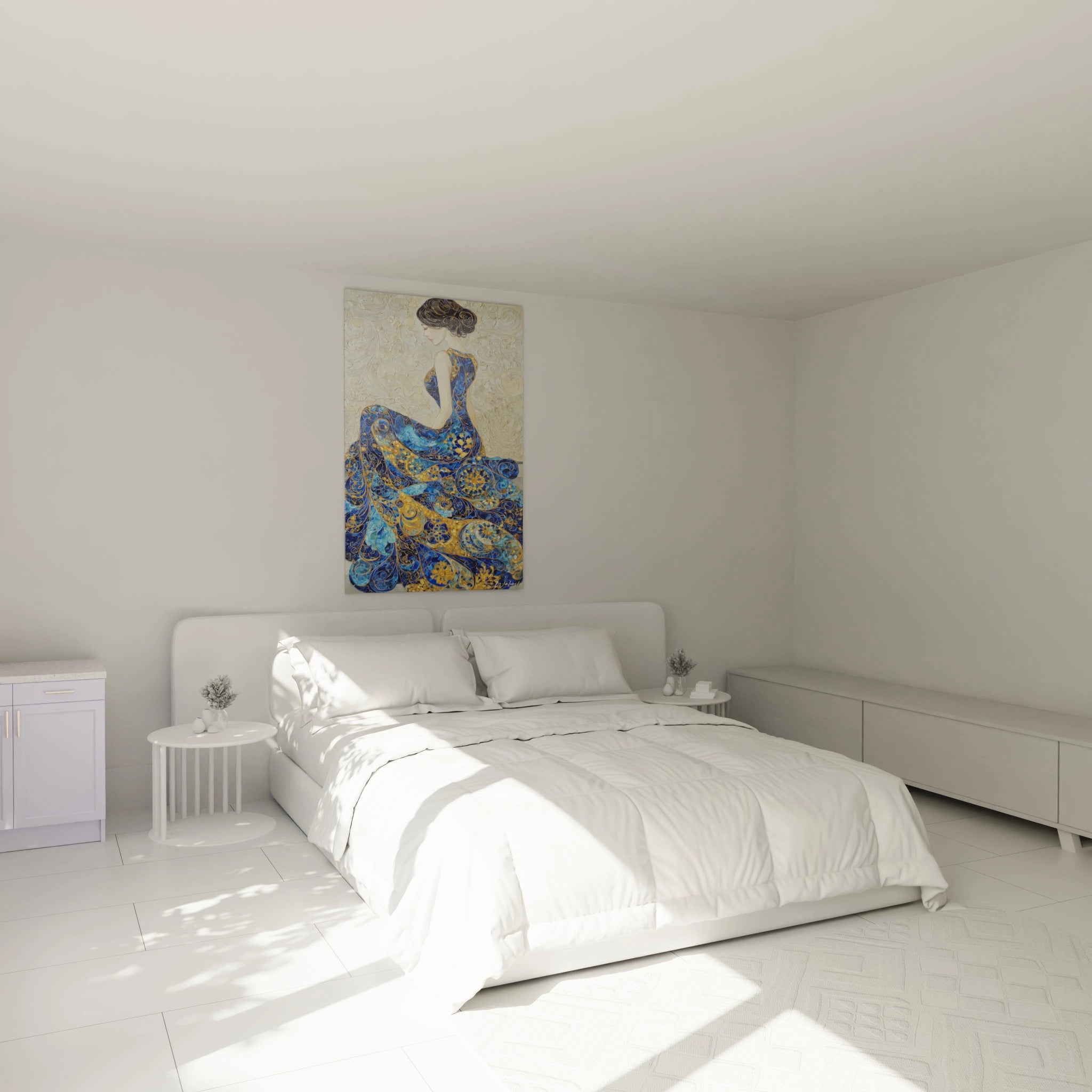 Tableau femme élégante robe bleue de Walensky pour décoration murale moderne dans une chambre