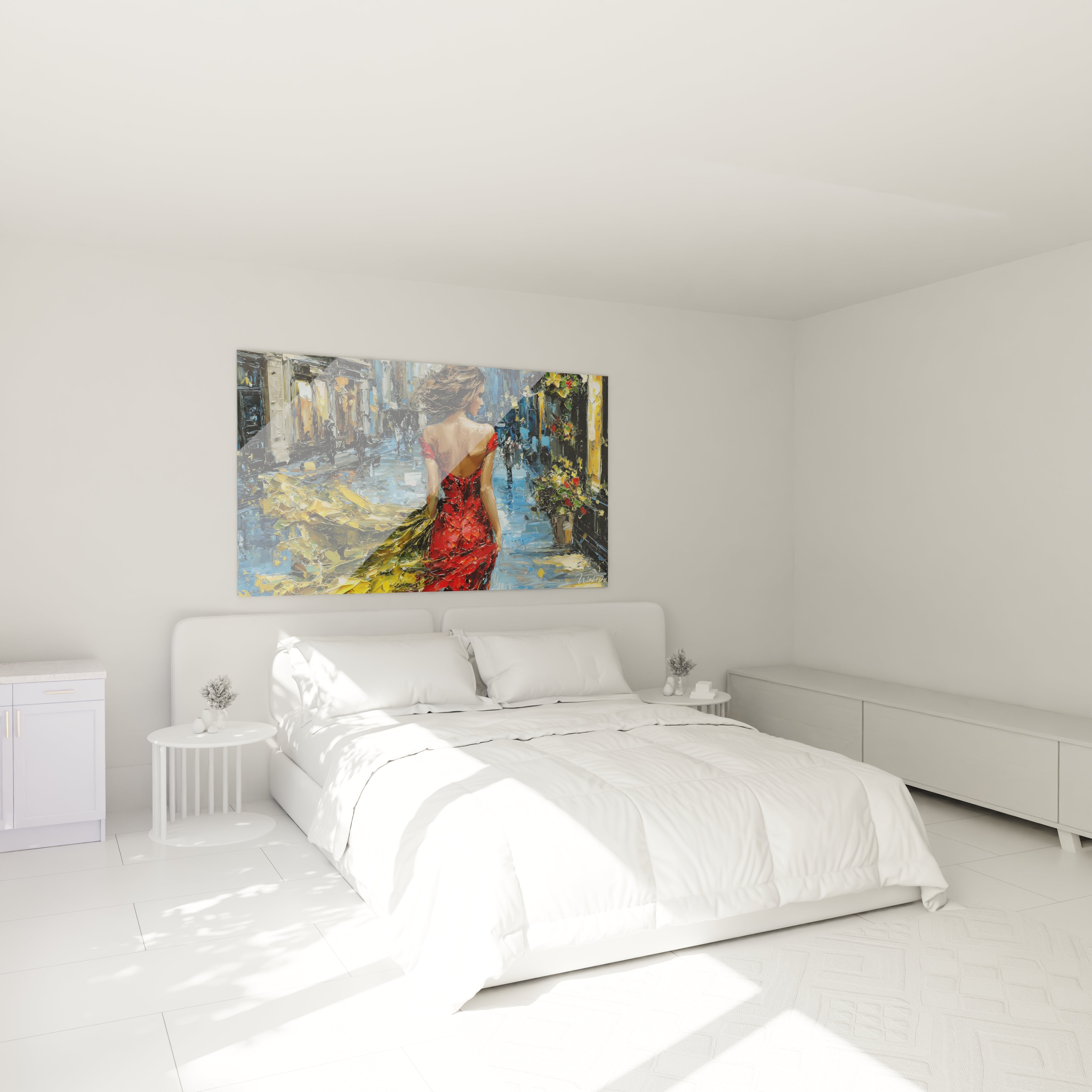 Tableau dame en rouge de Walensky, décor mural coloré pour la chambre à coucher moderne