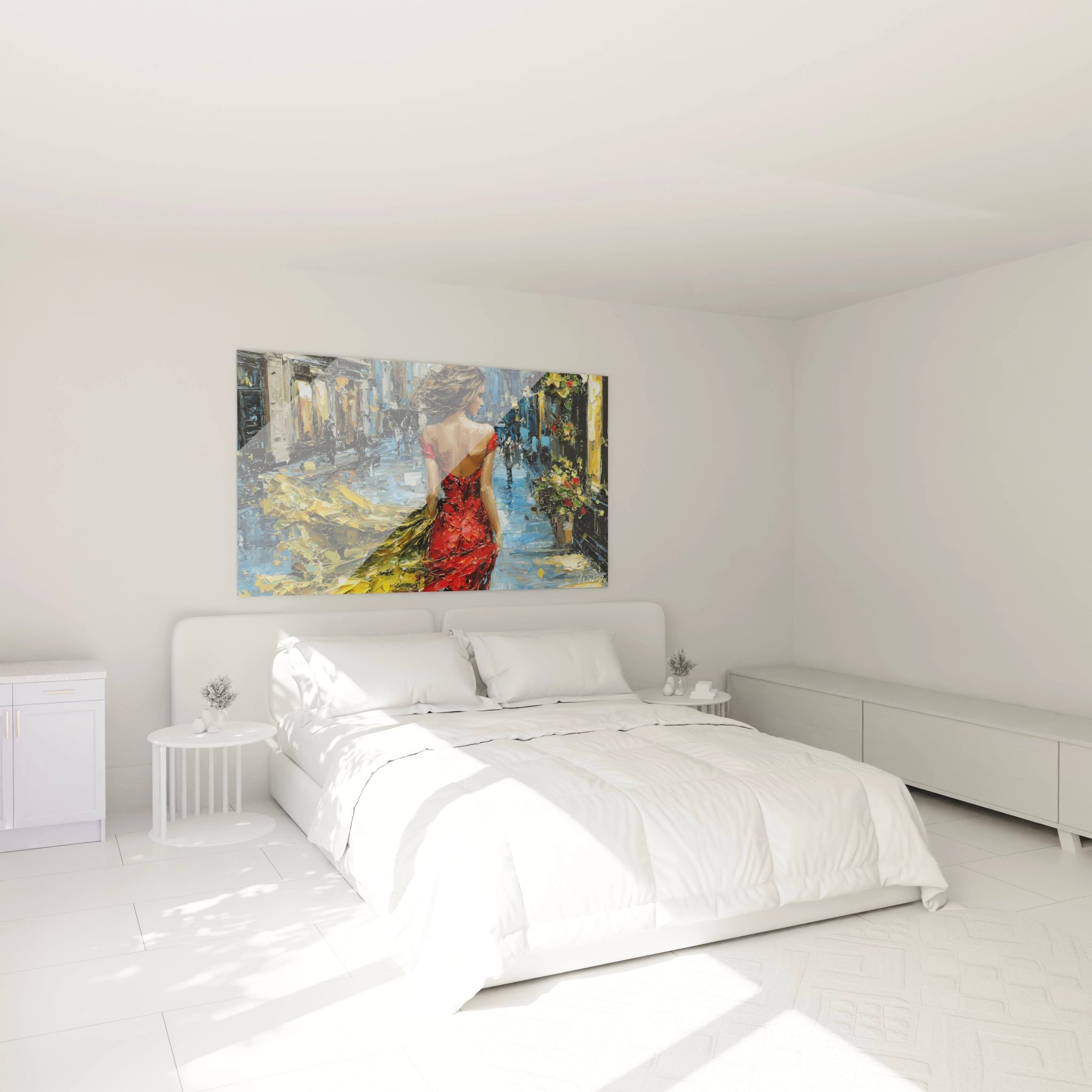 Tableau dame en rouge de Walensky, décor mural coloré pour la chambre à coucher moderne