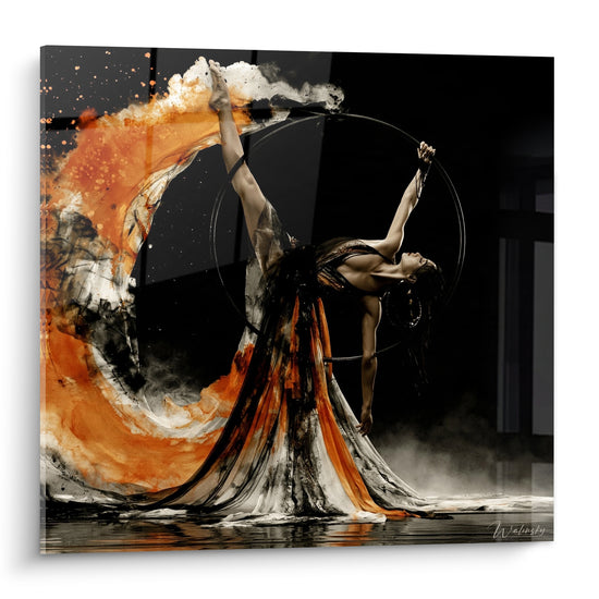 Tableau Danseuse suspendue au cerceau aérien orange - Envol suspendu - Edition Danse acrobatique