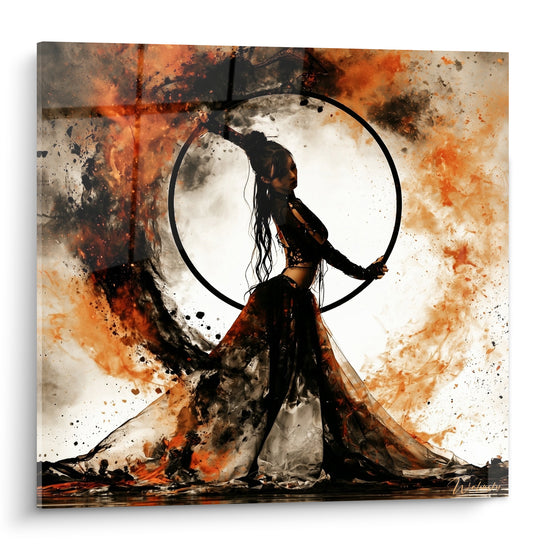 Tableau Danseuse au cerceau noir et robe fauve - Instant suspendu - Edition Danse acrobatique